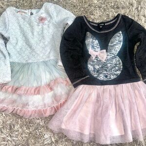 Nannette Kids Gray and White Sequin Dress & Sequin Bunny Tutu Dress Set